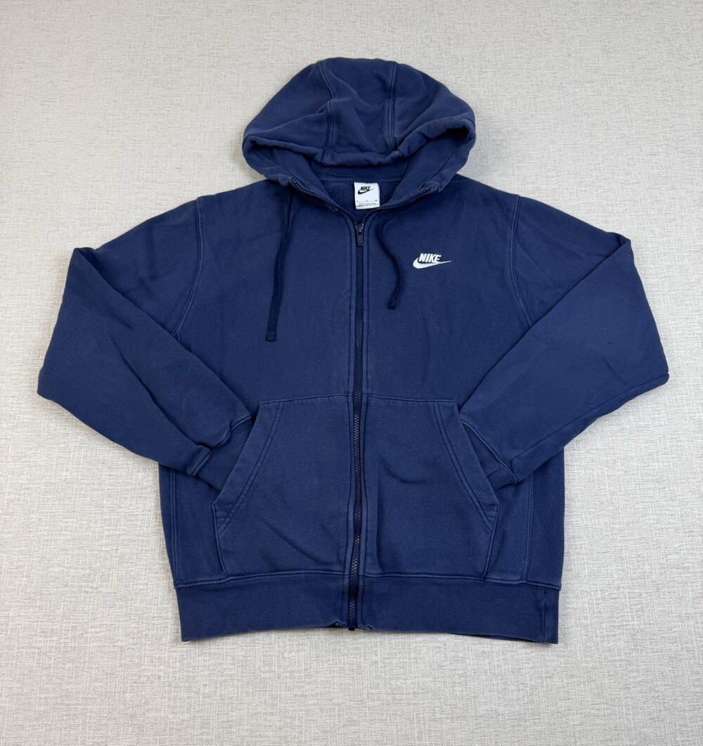 Nike Sportswear Full Zip Hoodie Men Small Navy Blue Fleece Swoosh Sweatshirt